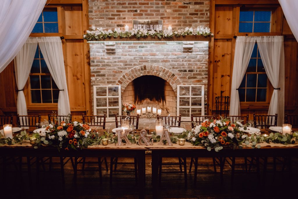 Indoor view of fireplace inside Thousand Acre Farm barn